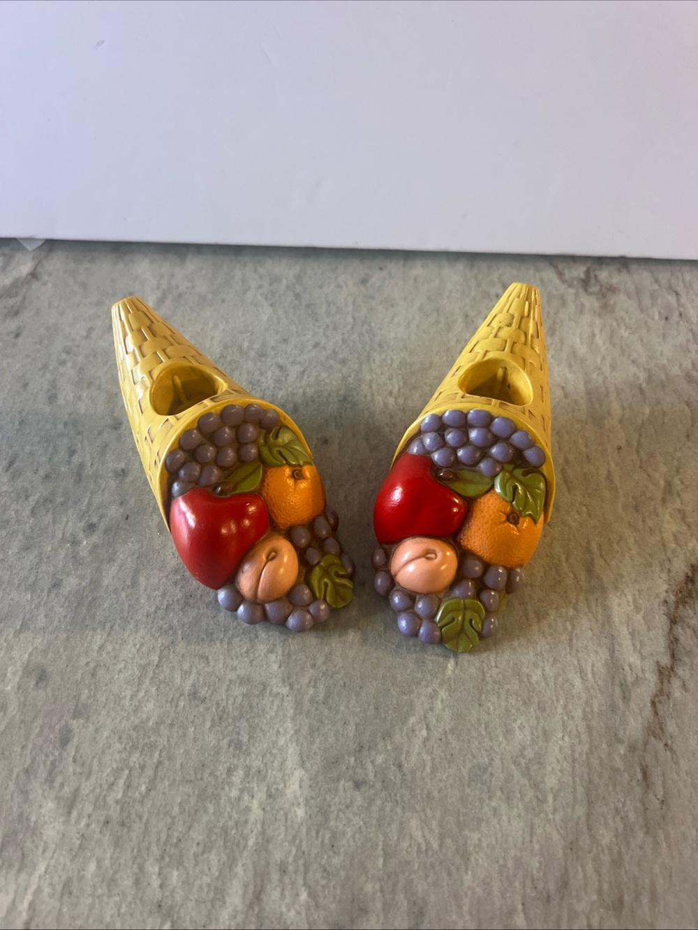 Yellow Ceramic Fruit Cornucopia candle holders